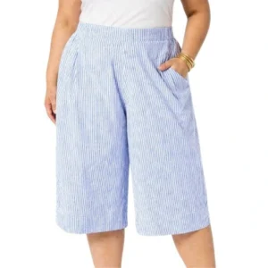 Blue & White Striped Cotton Culottes, Size XL