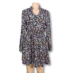 Black Floral Long Sleeve Mini Dress – Size 8