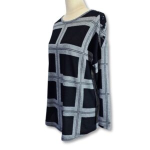 Miladys Black & Grey Geometric Print Knit Top – Size S