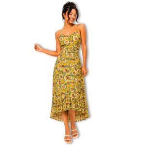Yellow Tropical Print Strappy Maxi Summer Dress - Size S