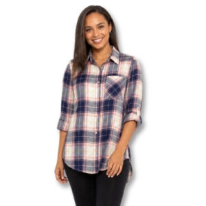 Pink & Navy Plaid Button-Up Shirt – Size 8