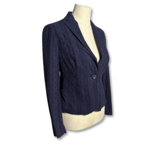 Queenspark Navy Broderie Anglaise Cotton Blazer – Size 8
