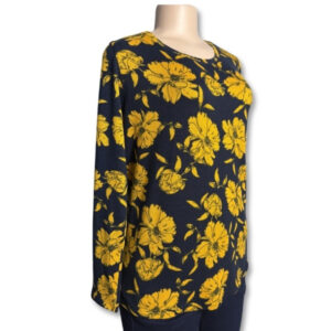 Miladys Navy Blue & Mustard Floral Long Sleeve Ladies Top – Size SS
