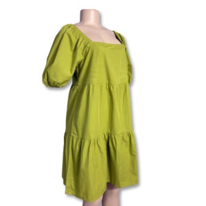Lime Green Puff Sleeve Tiered Mini Dress – Size 30 / XS