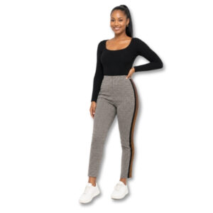 High Waisted Houndstooth Leggings with Side Stripe – Size S