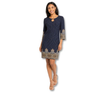 Navy Paisley Border Print Shift Dress – Size S