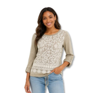 Lace Detail Knit Top with Roll-Up Sleeves – Size 30