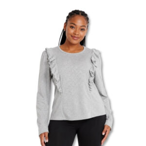 Grey Ruffle Detail Knit Top – Size M
