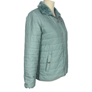 Mint Green Puffer Jacket - Faux Fur Collar - Size 8/32