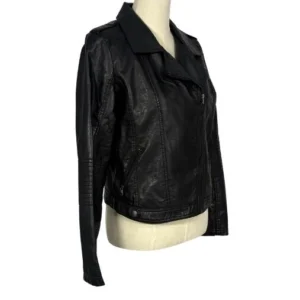 Black Faux Leather Biker Jacket - Size 32