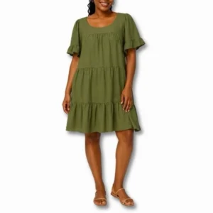 Kelso Ladies Olive Green Tiered Dress – Size 8