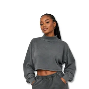 Bershka Washed Grey Cropped Sweatshirt - Size M
