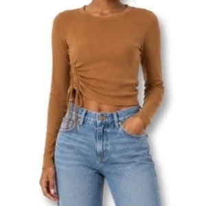 Ribbed Ruched Long Sleeve Crop Top – Size S