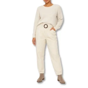 Cream Belted Cotton Pants – Size XS