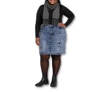 Vintage Wash Distressed Denim Skirt – Size 40