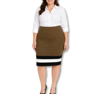 Contempo Brown Stripe Pencil Skirt – Size 18 / 42