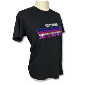 Edition Black Sequin Stripe T-Shirt – Size S
