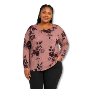 Blush Pink Floral Long Sleeve Knit Top – Size L