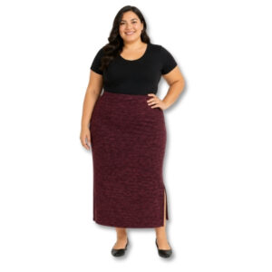 Miladys Burgundy Marl Knit Midi Skirt – Size 2XL