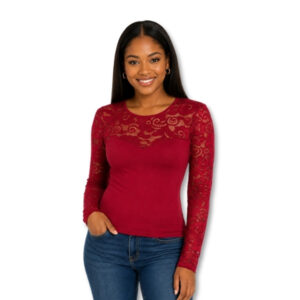 Burgundy Lace Long Sleeve Stretch Top - Size S