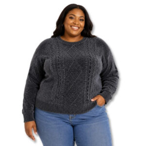 Charcoal Chenille Cable Knit Sweater – Size XL