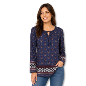 Navy & Burgundy Boho Print Tunic Top - Size S