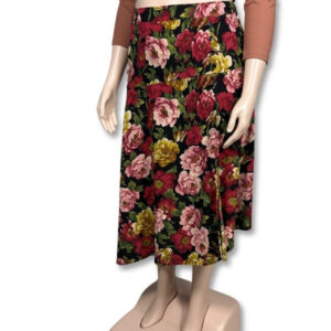 Black Floral Asymmetrical Midi Skirt with Side Slit – Size 14/38