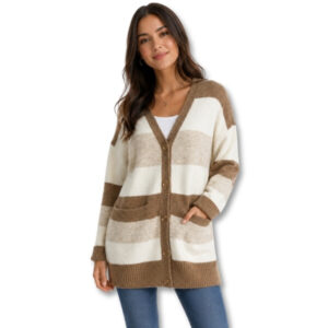 Primark Camel & Cream Striped Button-Up Knit Cardigan – Size XS