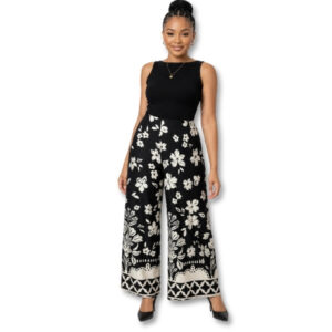 Black & White Floral Wide Leg Pants – Size S