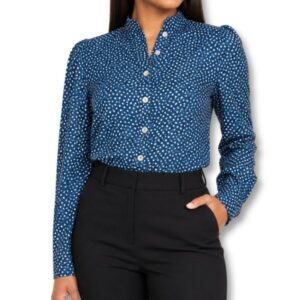 In Sync Blue & White Polka Dot Button-Up Blouse – Size S