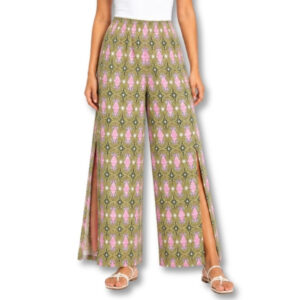 FREE 2BU Pink & Olive Geometric Print Wide Leg Pants – Size 8