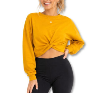 H&M Divided Mustard Twist Front Cropped Sweatshirt – Size M