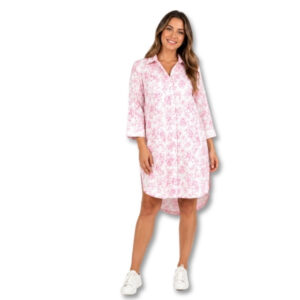 Pink Floral Button-Up Shirt Dress – Size XS