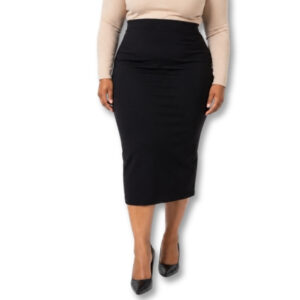 Black High-Waist Stretch Midi Pencil Skirt - Size 14