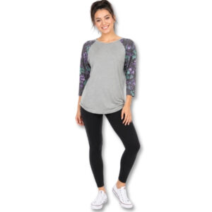 LuLaRoe Grey Floral Raglan Sleeve Top – Size XS