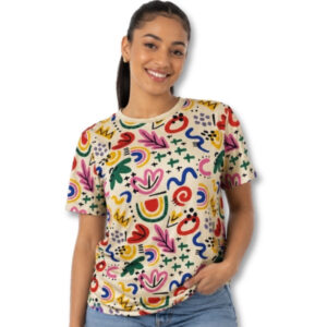 Cream Abstract Print Short Sleeve T-Shirt - Size S