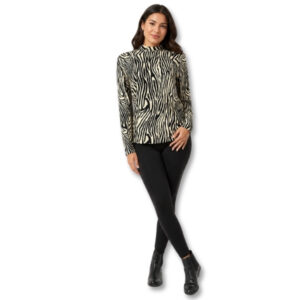 Black & Cream Zebra Print High Neck Long Sleeve Top – Size S