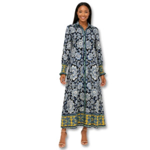 XCL-SIV Black & Blue Floral Print Maxi Shirt Dress – Size S