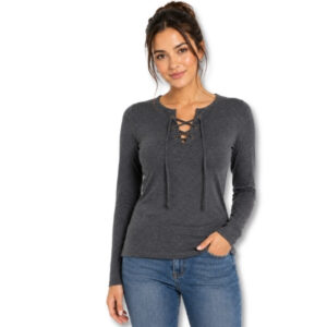 Free 2bu Charcoal Grey Lace-Up Long Sleeve Top – Size 8