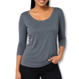 Poetry Charcoal Grey Scoop Neck 3/4 Sleeve Top – Size 6