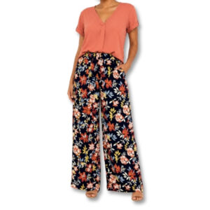 Navy Floral Wide Leg Pants – Size S