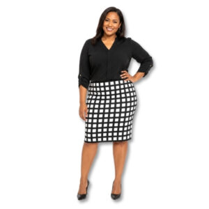 Black & White Grid Print Pencil Skirt – Size 16/40