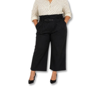 Black High-Waist Wide Leg Cropped Pants with Belt – Size XXL