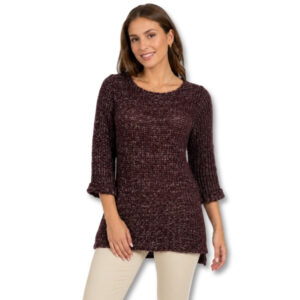 Burgundy Marled 3/4 Knit Tunic Sweater - Size S