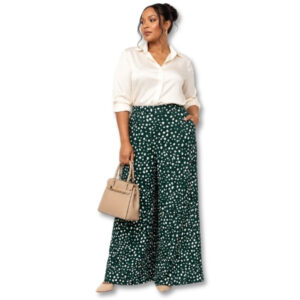 Green & White Polka Dot Wide Leg Pants – Size L