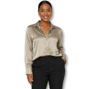Woolworths Champagne Satin Button-Up Shirt – Size S