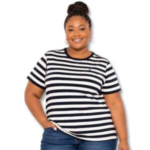 Daniel Hechter Paris Navy & White Striped Short Sleeve Top – Size 44