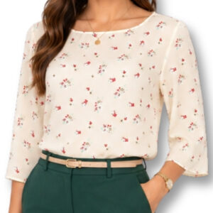 Zara Cream Floral Elbow-Length Sleeve Blouse – Size S