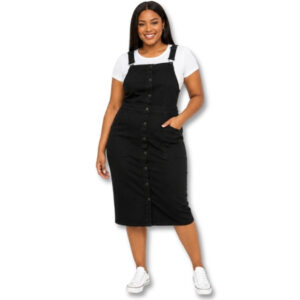 Black Button-Front Pinafore Dress with Adjustable Straps – Size 38/14