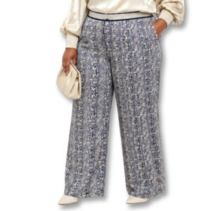 Navy & Cream Abstract Print Wide-Leg Pants - Size 3XL